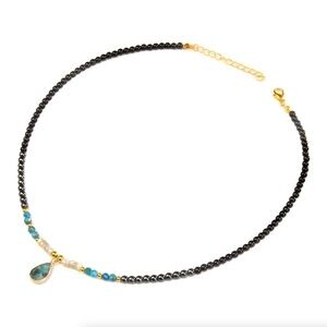 Apatite Quartz Beaded Necklace with Water Drop Gemstone Accent – Delicate 16"